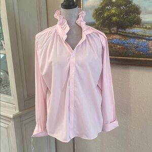 Soft Pink Ruffled Collar Button Down Shirt